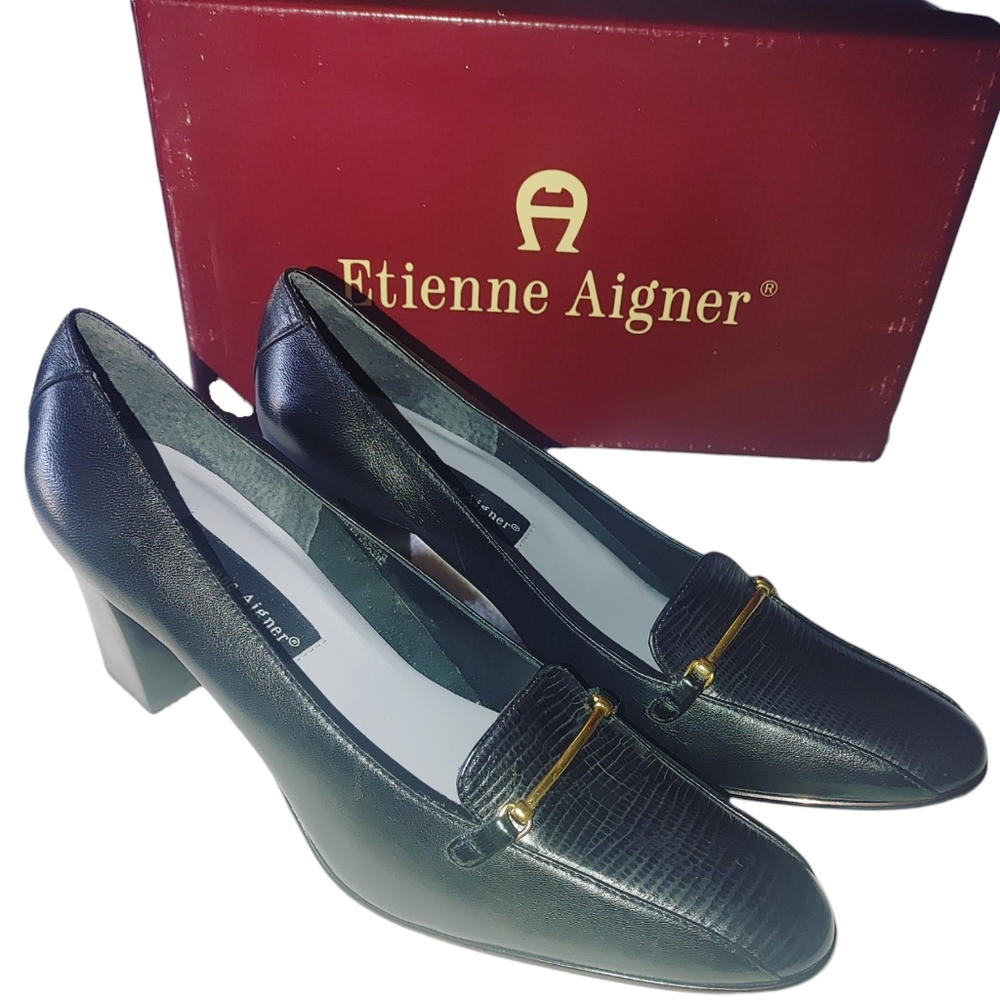 Etienne Aigner Women's Black Leather Shoes Heels "Ritual" Size 9 1/2 Vintage NEW